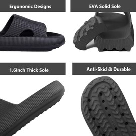 UoYeet Cloud Slides for Men and Women, Cosy Slippers with Thick Outsole, Non-Slip and Waterproof, Perfect for Bathroom, Pool and Outdoors, black