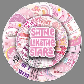 Pink Inspirational Phrases Stickers Pack of 50 Vinyl Fashion Motivation Quote Stickers for Laptop Skateboard Luggage Car Scrapbook Suitcase Waterproof Aesthetic Kawaii Stickers for Adults Children