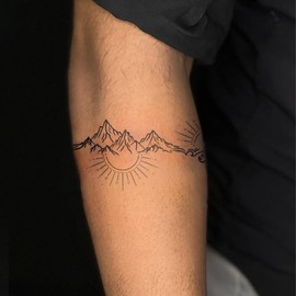 WEEKINK Mountain and Forest Fine Line Temporary Tattoo for Men