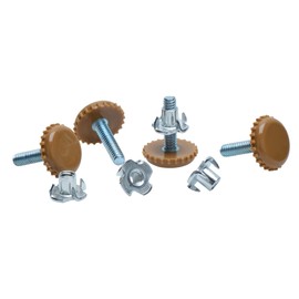 Desunia Medium Duty Nylon Table & Furniture Levelers - 1/4" Threaded Shank w/T-Nuts - 400 Lb. Capacity - Adjusts from 0" to 9/16" - Brown - 20 Pack