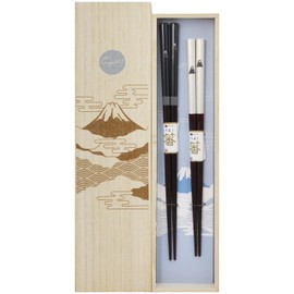 Ishida 63165 Chopsticks with Paulownia Box, Fuji Pair 9.1 inches (23 cm) / 8.3 inches (21 cm), Black/White