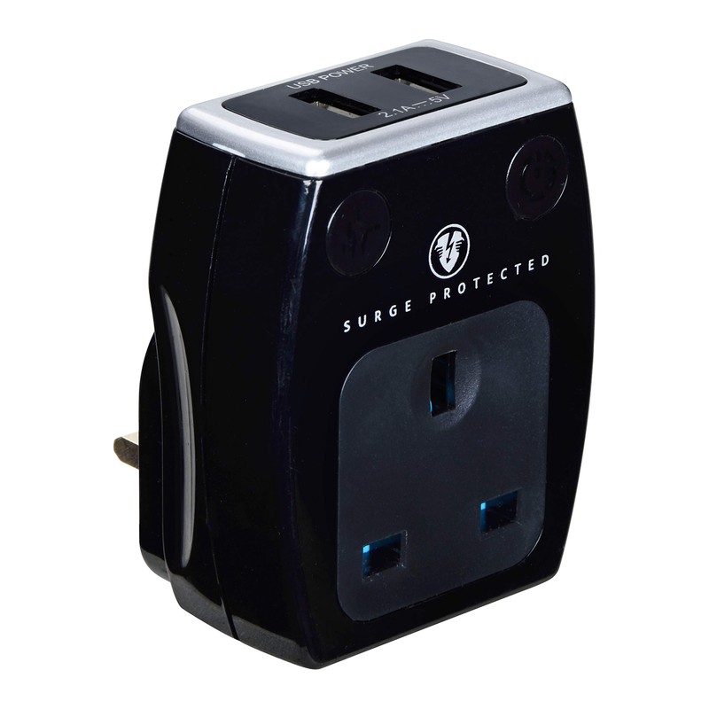 Masterplug SRGAUSBPB3-MP Single Socket Surge Protected Power Adaptor with Two