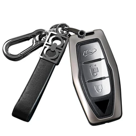 ontto Metal Car Key fob Cover Fit for Mitsubishi Outlander 2022 2023 2024 Remote Leather Key case keyring Key Shell holder bag keychain full protection Accessories 3/4 buttons Black A