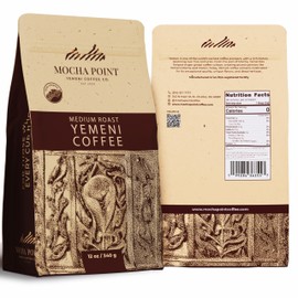 Mocha Point Medium Roast Yemeni Coffee – 100% Arabica Beans from Yemen – Rich, Smooth, and Balanced Flavor – Small-Batch Roasted for Freshness – No Additives – 12 oz / 340g Bag