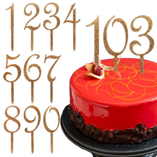Decoración para tarta de cumpleaños con números de 0 a 9 con purpurina dorada para decoración de tartas de cumpleaños 16, 18, 21, 30, 40, 50, 60 aniversario de cumpleaños