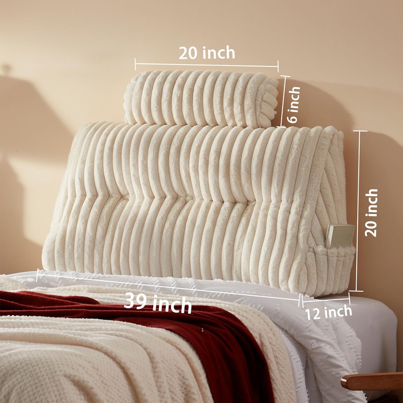 Rycwola Faux Fur Headboard Pillow with 2 Pack Neck Roll