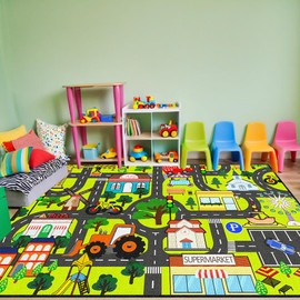 Kids Carpet Playmat Rug - Car Carpet for Kids 2.5x4 Feet, Educational Play Mat Town Traffic Road Map Rug City Life Car Mat for Kids Toy for Bedroom Classroom Nursery Room