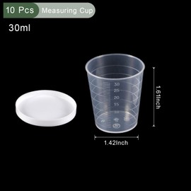 YOKIVE 10pcs Plastic Beaker Laboratory Liquid Measuring Cups with Lids Perfect for Laboratory Kitchen Daily Use, Clear White, 30ML