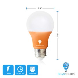 Bluex Bulbs 2 Pack Bluex LED A19 Orange Light Bulb - 7W (50Watt Equivalent) - E26 Base LED Orange Bulb, Party Decoration, Porch, Home Lighting, Holiday Lighting, Decorative Illumination (Orange)