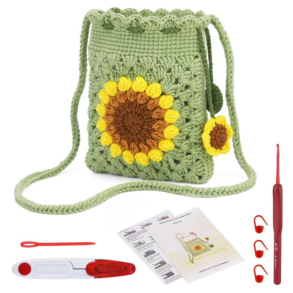 ENCHOL Beginner Crochet Kit, Sunflower Phone Bag Crochet Kit, Complete