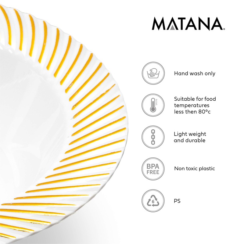 MATANA 20 White Plastic Bowls with Gold Rim, Soup Plates,