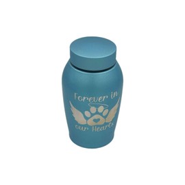 Little Family Members Pet Cremation Urn Engraved Stainless Steel | for Small Pets up to 20 Pounds | Blue | Beautiful Memorial for Dogs, Cats, Birds, Rabbits, Horses, and More