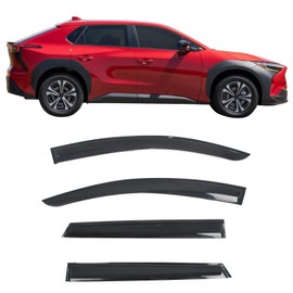 IKON MOTORSPORTS Tape on Window Visors Compatible with 2023-2025 Subaru Solterra & Toyota bZ4X, Mugen Style Acrylic Smoke Tinted Rain Guards, Side Window Wind Deflectors 4PCS