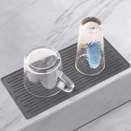 GeeRic Dish Drying Mats, Heat-resistant Silicone Mat for Kitchen Counter, Non-Slip Dish Dry Mat Dishwasher Safe Medium, Gray