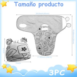 GDBYUE Juego de Saco para Dormir Bebe 6Pcs, 3 Piezas Swaddle Bebé, con 3 Gorritos Bebe Recien Nacido, Adecuado para Bebés de 0 a 3 Meses (Biberón + Luna + Dinosaurio)