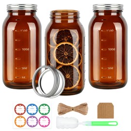 CARBLIN Half Gallon Amber Mason Jars, 3Pcs 64oz Canning Container with Lids