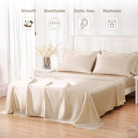 Sleeplite 4 Piece Luxury Satin Bed Sheets Set with Pillowcases - Ultra Soft & Silky, Hypoallergenic & Wrinkle-Free, Hotel Quality Comfort Bedding, Size Twin, Earthy Khaki