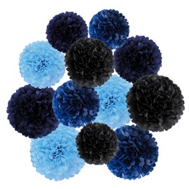 12pcs Gradient Color Tissue Poms Poms Set,Blue Theme Paper Flower Ball,Blue Navy Black Decoration for Party Birthday Wedding Ceremony Graduation Prom Ball Baby Shower 7.8+10+12 in