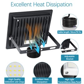 VRFMALIY LED Outdoor Spotlight, 50 W, IP67 Waterproof, Super Bright LED Floodlight, 5000 lm, Outdoor Spotlight, LED Window Launcher, 7000 K Cool White Floodlight, LED Outdoor Spotlight for Driveway,