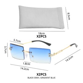 ZGDEIWGF Pack of 2 Rimless Sunglasses, 2 Pieces Glasses Pockets, Modern Square Glasses, Fashionable Sunglasses, Retro Sunglasses, Beach Glasses, Trendy Photo Props, darkgray