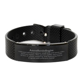 Anesthesiologist Engraved Black Shark Mesh Bracelet - Inspiring Confidence, Perfect for Graduation and Christmas Gifts
