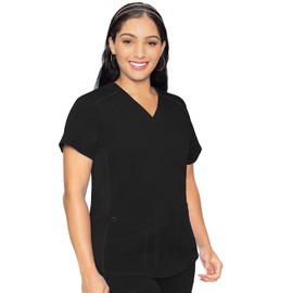 Med Couture Touch Women's 7459 "Kerri V-Neck Knit Side Panel Scrub Top-Black-X-Small