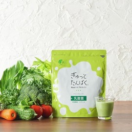 青汁入り14種の野菜と大豆プロテイン ぎゅっとたんぱく グリーンスムージー 乳酸菌、食物繊維もぎゅっと
