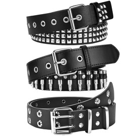WQYILEAER 3 Pcs Studded Belt, Y2K Belt Black Belt Women Goth Belt Punk Rock with Bullet belt for Women Men
