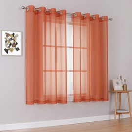 KEQIAOSUOCAI Burnt Orange Sheer Curtains - Grommet Voile Sheer Drapes Airy Curtain Panels with Light Filtering Window Treatment for Girl's Bedroom(2 Pieces,54 Wide x 63 Long inches)
