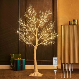 LITBLOOM White Tree with Lights Plug in 4FT 150 Fairy Lights, Lighted Coral Twig Trees for Indoor Outdoor Home Room Christmas Decoration