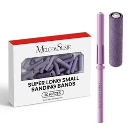 MelodySusie 50 Pcs Nail Drill Bits Super Long Small Sanding Bands with 3.1mm Crystal Mandrel Bit, 240 Extreme Fine Grit Nail File for Acrylic Nails Gel Manicures and Pedicure, Purple
