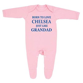 "Chelsea Baby Sleepsuit - 'Born To Love Chelsea Just Like Grandad- Soft 100% Combed Cotton Football-Themed Baby Sleepsuit for Football Fans" (3-6 Months, Pink)