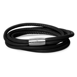 Chamoon® Premium Leather Bracelet for Women, Magnetic Closure, Stainless Steel, with Charms, Expandable, Stainless Steel, black