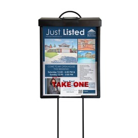 Outdoor Real Estate Brochure Box with Solar Lighted Snap Shut Lid, Take One Document Holder Can Hold 100, 8.5 x 11 Documents, Flyers, Literature and Other Needs (Black with Solar Lid, Pack of 2)