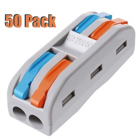Wire Connectors Nuts, 50Pcs 2 Conductor Compact Splicing Wire Connectors with Colored, 2 Circuit Inline Splices, 28-12 AWG[ SPL-2]