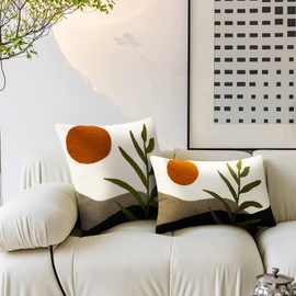 Merrycolor Decorative Throw Pillow Covers 16x16 Boho Pillow Covers Tufted Mid Century Modern Throw Pillows Abstract Leaf Pillow Cover Aesthetic Boho Pillows for Couch Bed Sofa Living Room 1PC