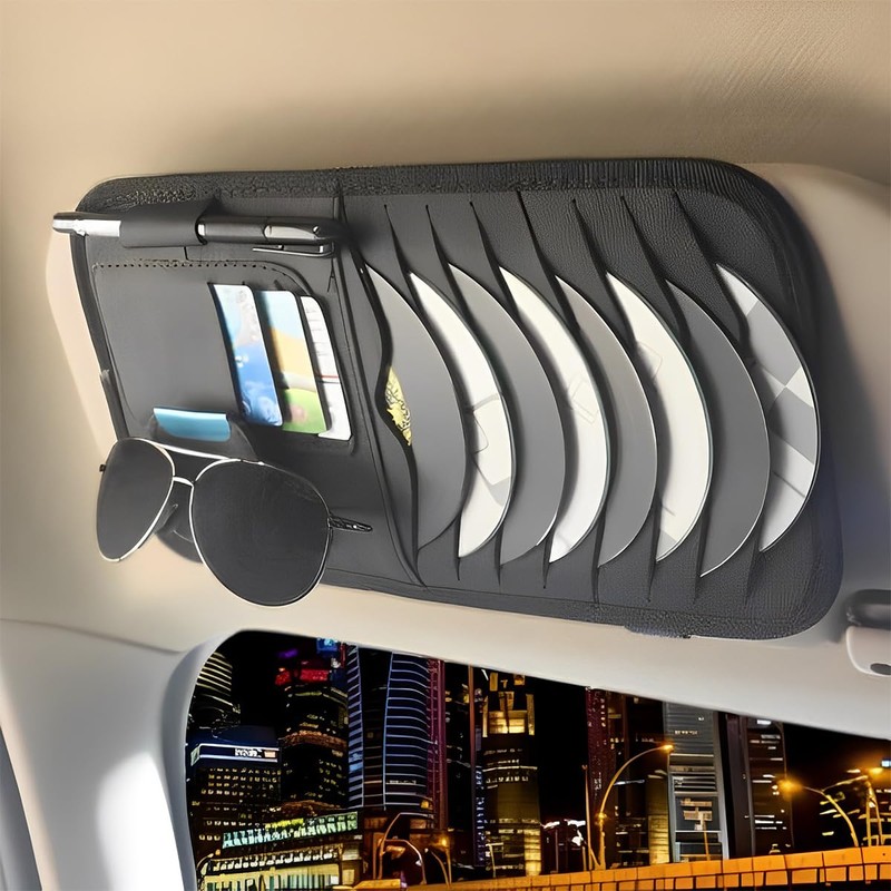 JNNJ Bag Sun Visor Organiser Leather, Car Visor CD Case,