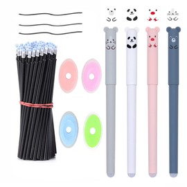 Toced 4Pcs 0.35mm Erasable Cartoon Animal Gel Pen with 20Pcs Refills and 4 Pcs Erasers Set, Cute Design Erasable Black Ink Gel Pens, Kids Adults Sketching, Drawing, School Office Supplies