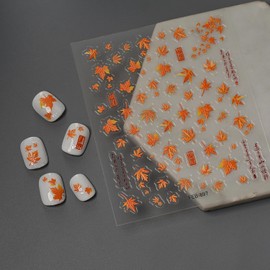 Fall Maple Leaves Nail Art Stickers Decals Autumn Nail Stickers for Nail Art Autumn Atmosphere Nail Stickers Fall Orange 5D Embossed Self-Adhesive Manicure Decoration for Women Nails Supplies