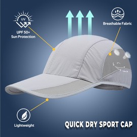 HeyCaps Running Caps for Men - Mens Sports Cap Hat Breathable Lightweight Adjustable Black