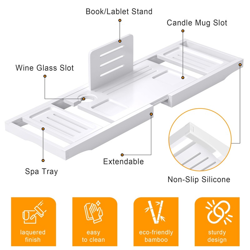 Bathtub Tray Caddy,Premium Bamboo Expandable Bath Tub Trays Table, Foldable