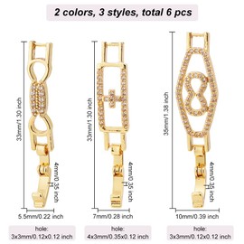 OLYCRAFT 6Pcs Zirconia Watch Extender Platinum Golden Necklace Bracelet Extender Chain Extension Clasp with Cubic Zirconia for Bracelet Necklace Making DIY Jewelry Extender - 6Styles
