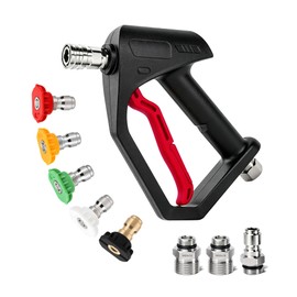 Kytvl Short Pressure Washer Gun with Swivel, 4350 PSI Power Washer Trigger Gun, 3/8" Quick Connect, M22-14mm M22-15mm Adapters, 5 Spray Nozzle Tips, Safety Lock for Car Wash and Cleaning