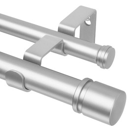Double Curtain Rod 72 to 144 Inch, HOTOZON 1 Inch Heavy Duty Curtain Rods for Windows, Telescoping Double Drapery Rod with Simple Cap Finials, Silver