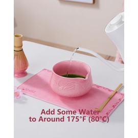 ZENS Pink Matcha Set, Matcha Whisk Set Includes Ceramic Bowl, Matcha Whisk and Chasen Holder, Bamboo Scoop-Tea Towel, 5pcs Matcha Kit Set for Matcha Lovers, Sakura Pink