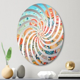 DesignQ The Impressionistic Coral Reef Barrier - Coastal Coral Under Water Vortex Animals - 20x30 Inches - Oval Wall Mirror for Bathroom, Bedroom, Entryway, Living Room, Vanity Room and Modern Décor