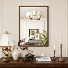 JISOSO Rectangle Bathroom Mirror 22x30 Inch, Walnut Wood Grain Framed, Anti-Rust & 4mm Tempered Glass, Horizontal/Vertical Hanging Vanity Mirror for Bathroom & Bedroom