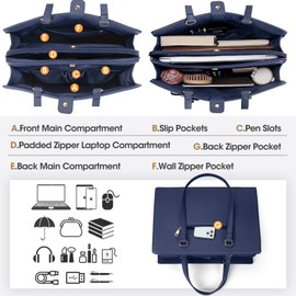 Laptop Bag for Women 15.6 inch Laptop Tote Bag Waterproof Leather Computer Bag Large Lightweight Briefcase Professional Business Office Work Bag Blue