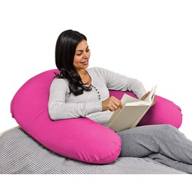 Yogibo Support Reading Pillow Unique U-Shaped Backrest with Arms, Provides A Lift for Watching TV, Gaming, Working, Filled with Soft Micro-Beads, Pink