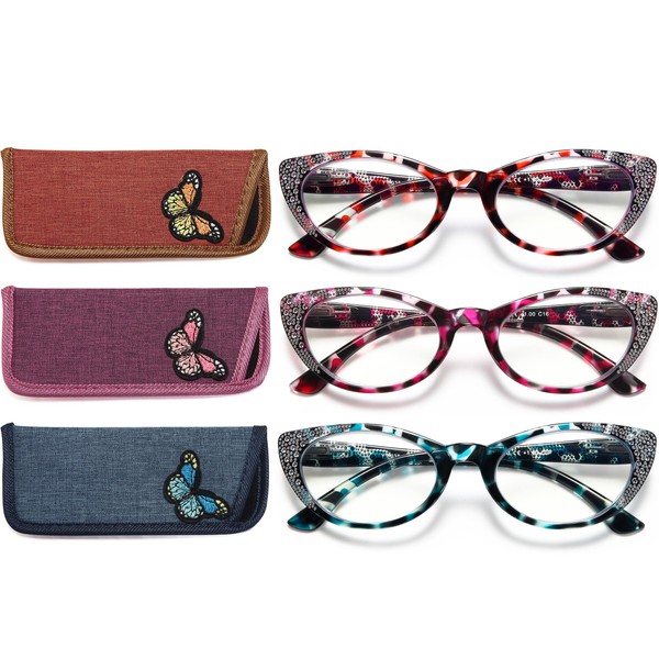 EYEURL 3-Pack Cat Eye Reading Glasses for Women Blue Light
